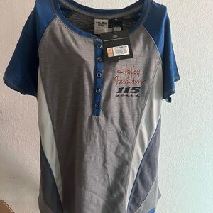 Harley-Davidson Blue and Gray Short Sleeve Tee XL 115 years of Harley